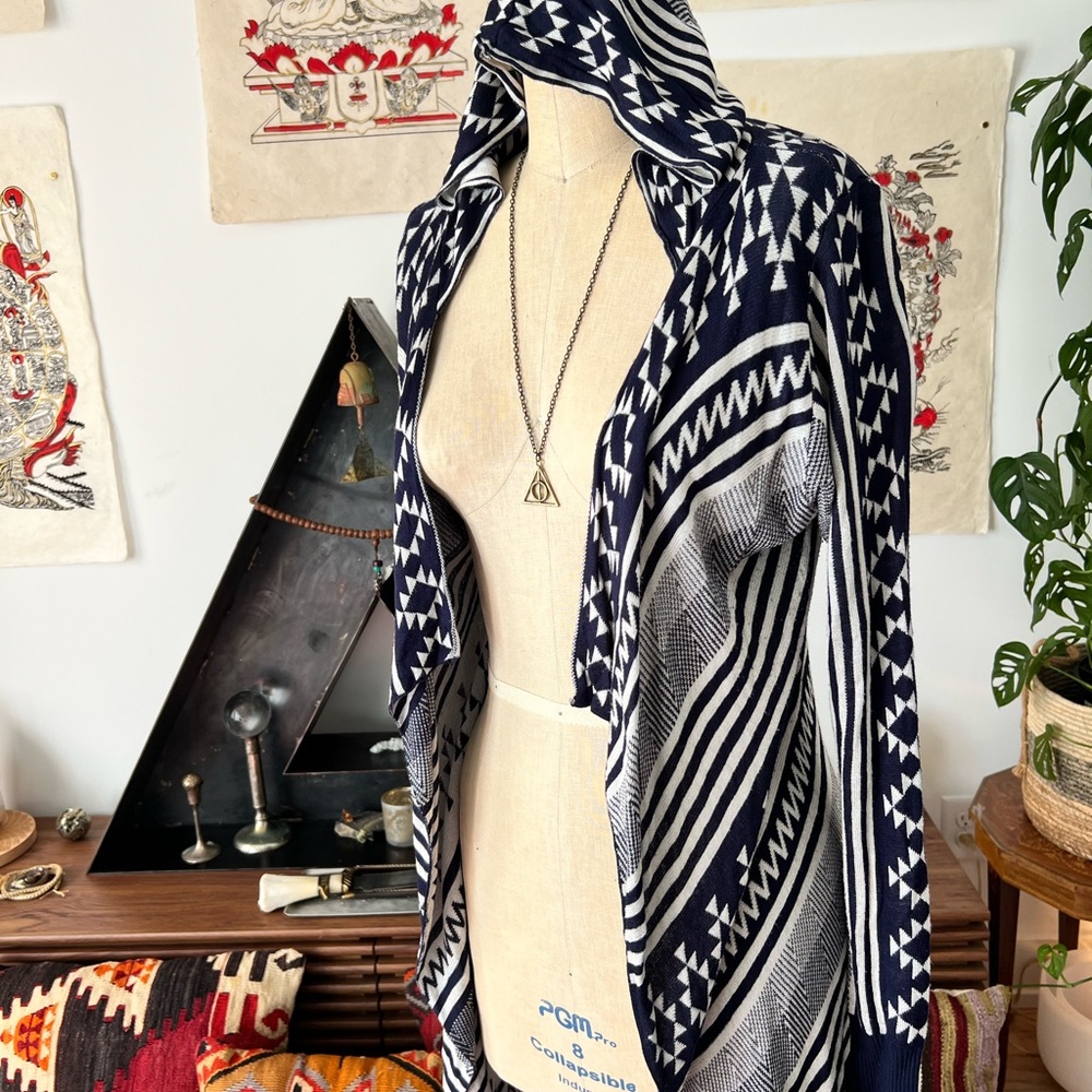 Navy and White Geometric Cardigan